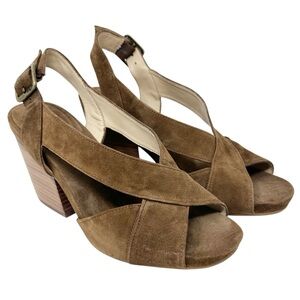 NEW Nurture by Lamaze Brown Suede Crisscross Slingback Heel Sandals Womens 7.5